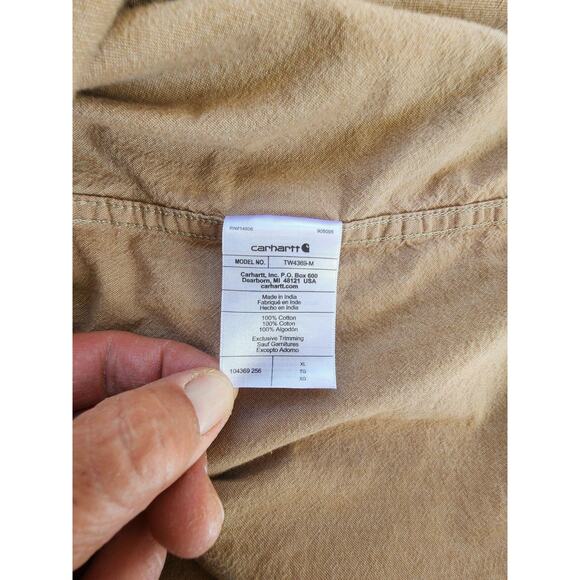 Carhartt Shirt Mens XL Tan Short Sleeve Button Workwear Loose Fit Cotton - Picture 10 of 12